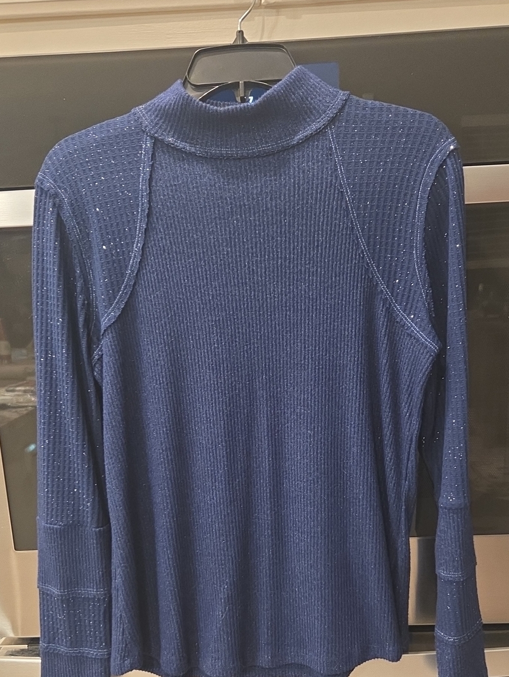 Sparkle Ribbed Mock Neck Sweater - Navy